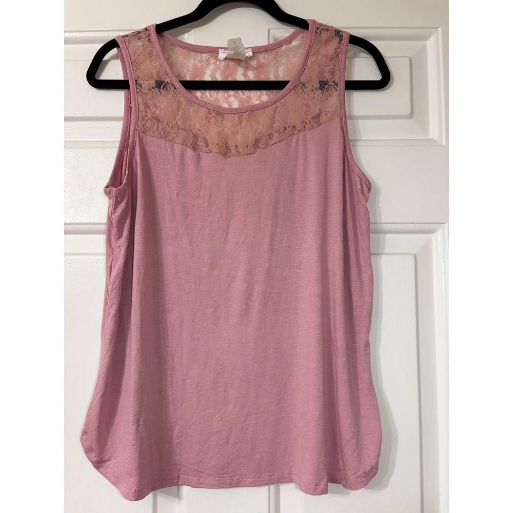 Plus size Lace Yoke Sleeveless Tank Top | 2X Pink|
